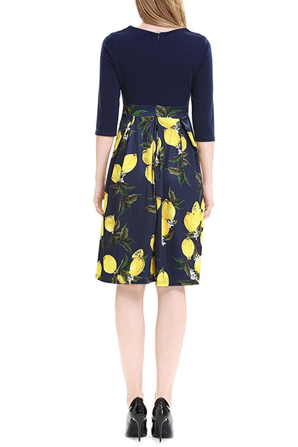 Women Square Neck Solid Top Floral Skirt Dress