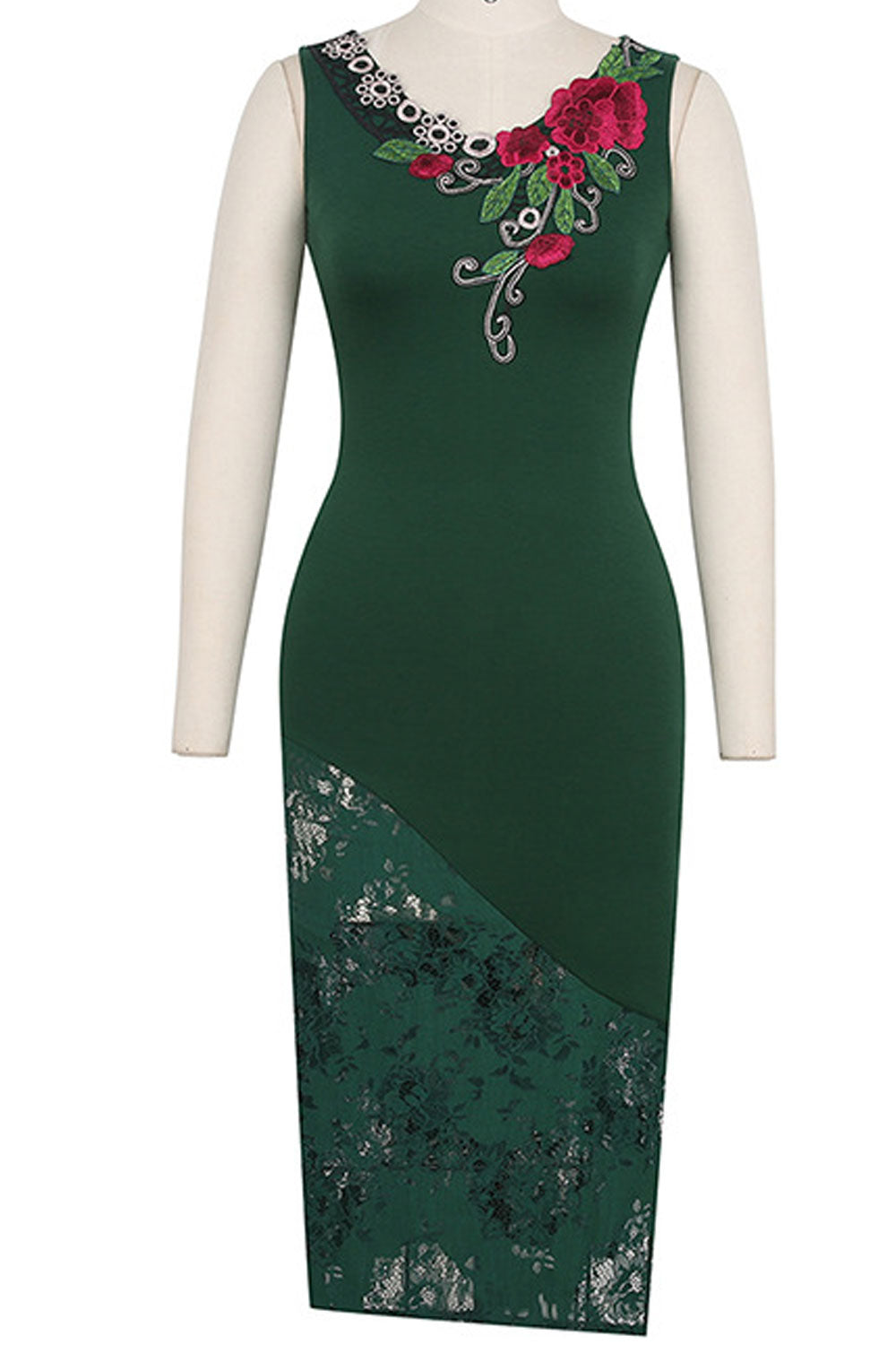 Women Neck Embroided Long Sleeves Bodycon Fit Dress