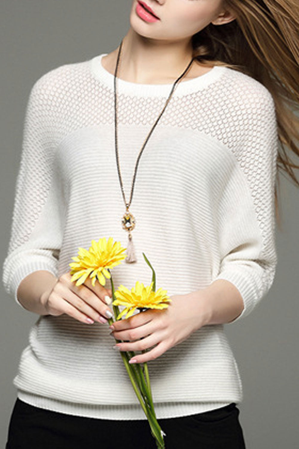 Women Bat Sleeves Hollow Neck Stylish Top