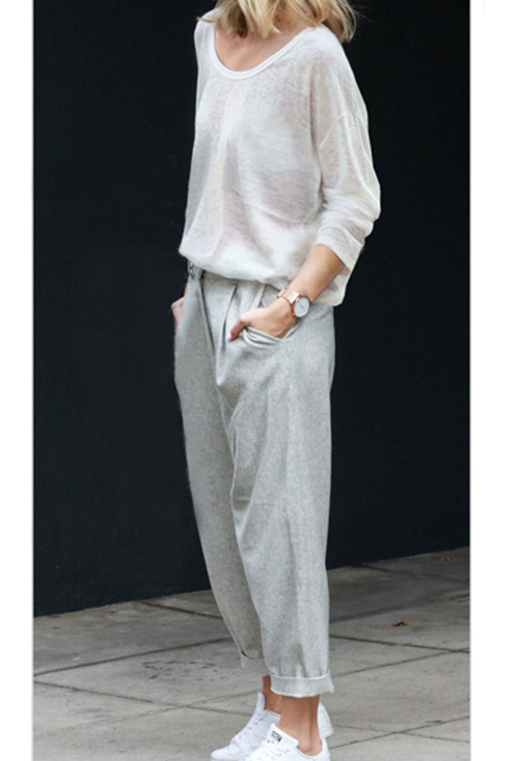 Women Long Sleeve Solid Color Casual Top
