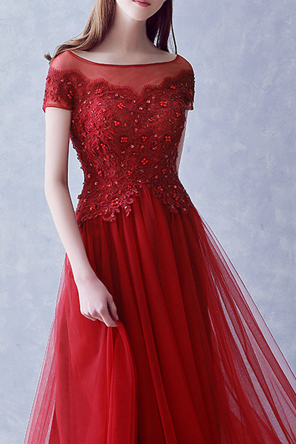 Women Decorated Bust Sleveless Wedding Party Dress