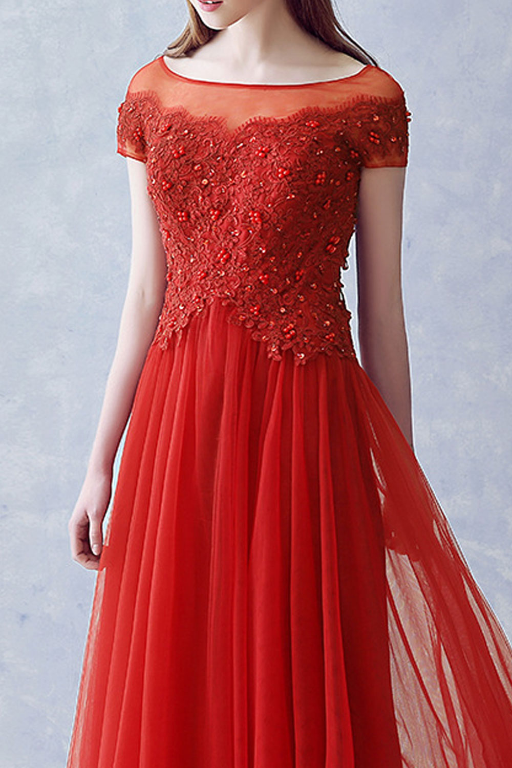 Women Decorated Bust Sleveless Wedding Party Dress