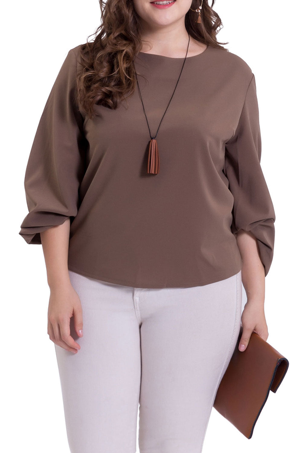 Women Round Neck Split Long Sleeve Top