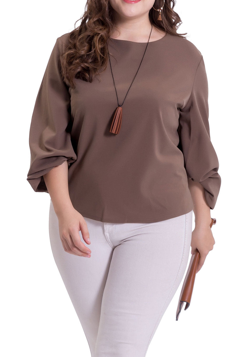 Women Round Neck Split Long Sleeve Top