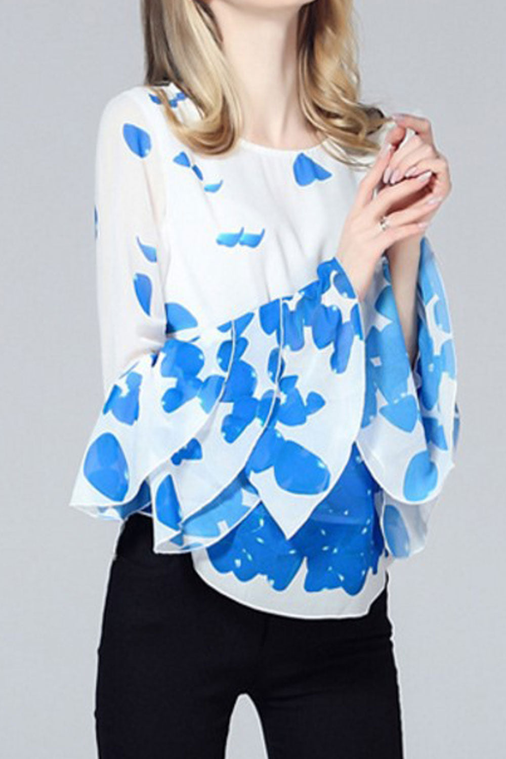 Women Bell Sleeves Short Floral Top