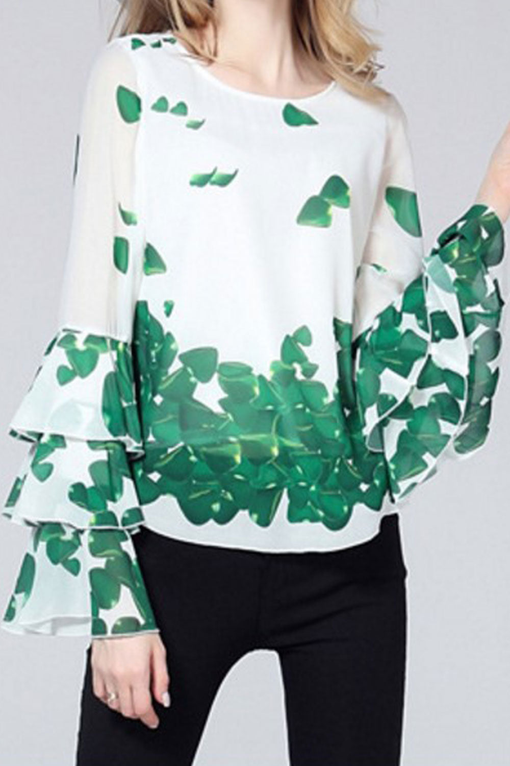 Women Bell Sleeves Short Floral Top