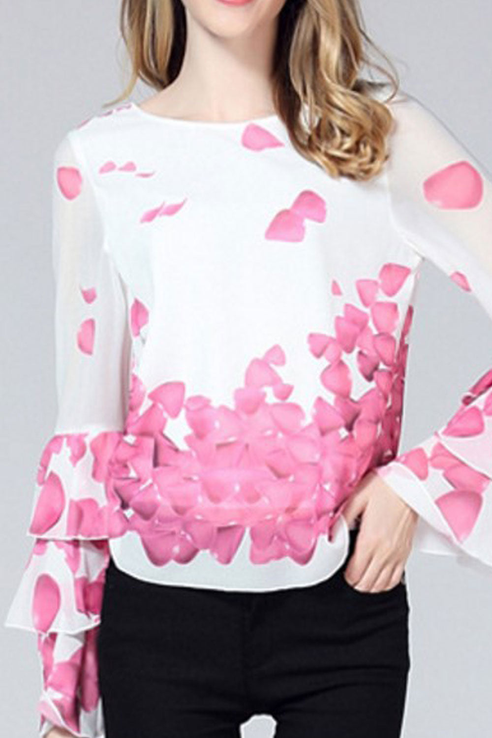 Women Bell Sleeves Short Floral Top