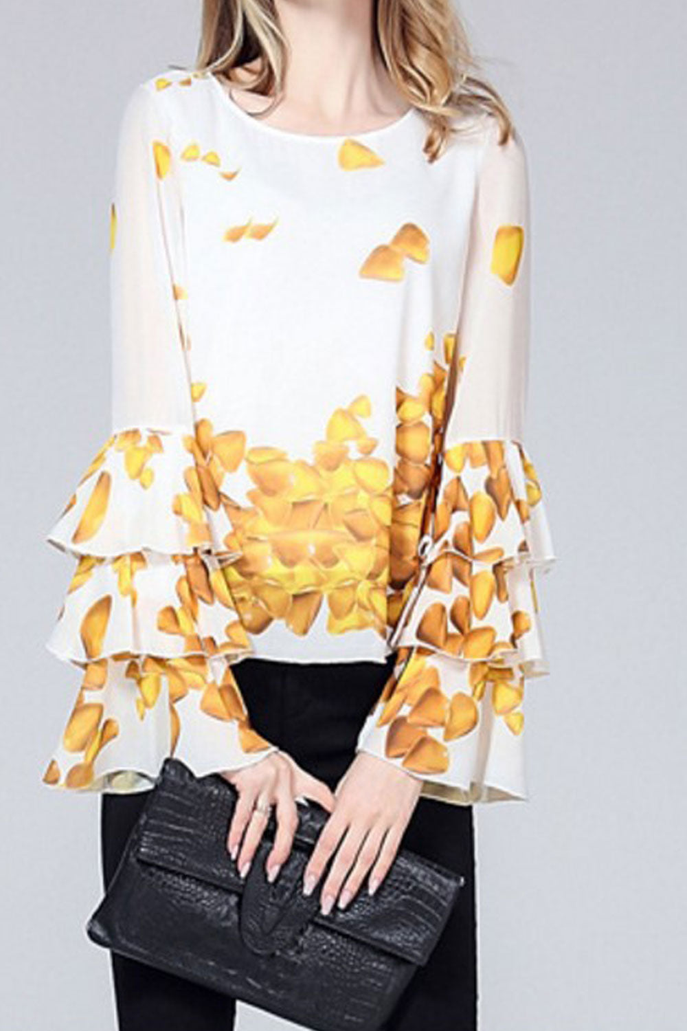 Women Bell Sleeves Short Floral Top