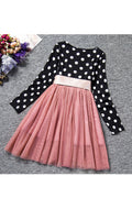 Kids Girls Dotted Top Solid Skirt Cute Bow Dress