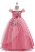 Kids Girls Flower Decorated Cap Sleeve Party Dress