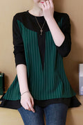 Women High Neck Long Sleeve Striped Top