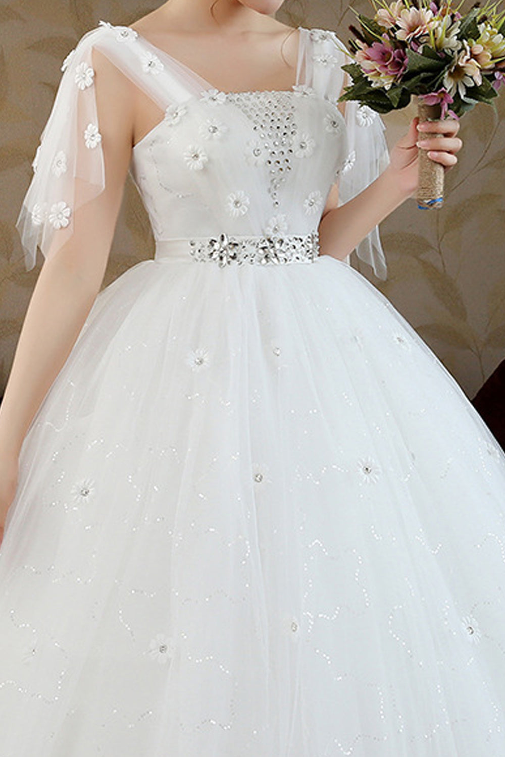 Women Beads Decorated High Waist Wedding Dress