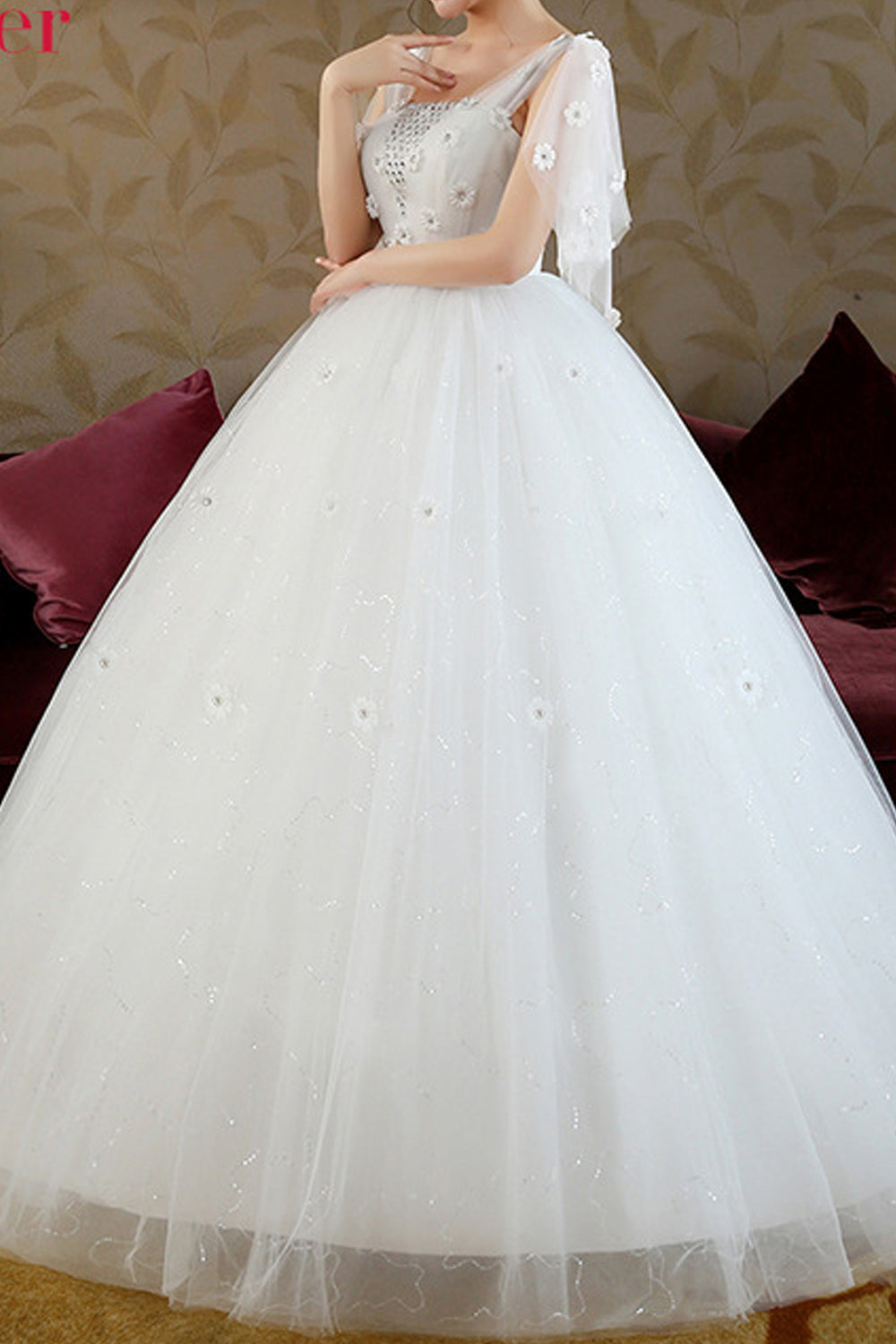 Women Beads Decorated High Waist Wedding Dress