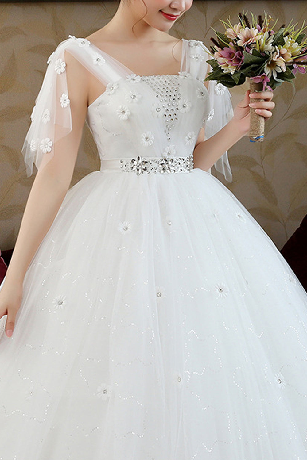 Women Beads Decorated High Waist Wedding Dress