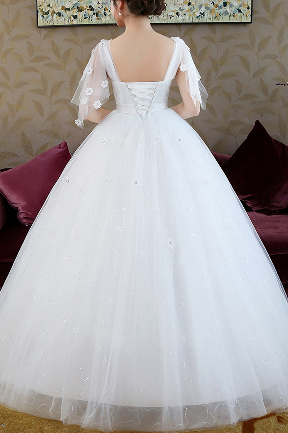 Women Beads Decorated High Waist Wedding Dress