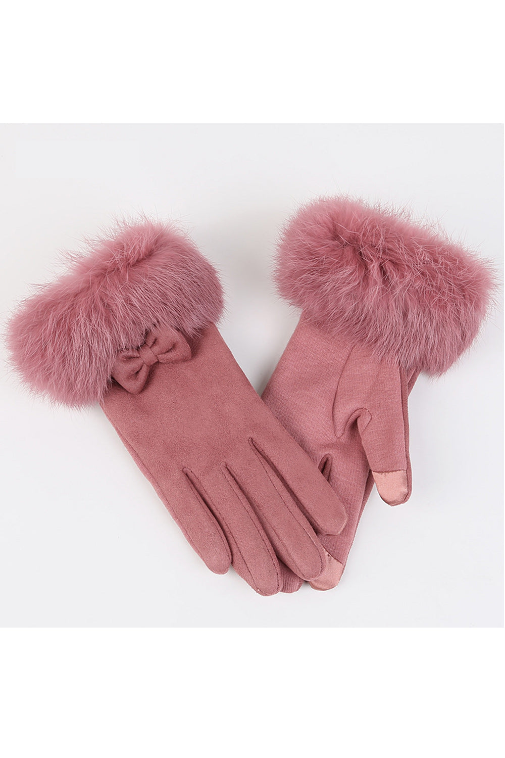 Women Warm Winter Tiny Bow Soft Velvet Party Gloves