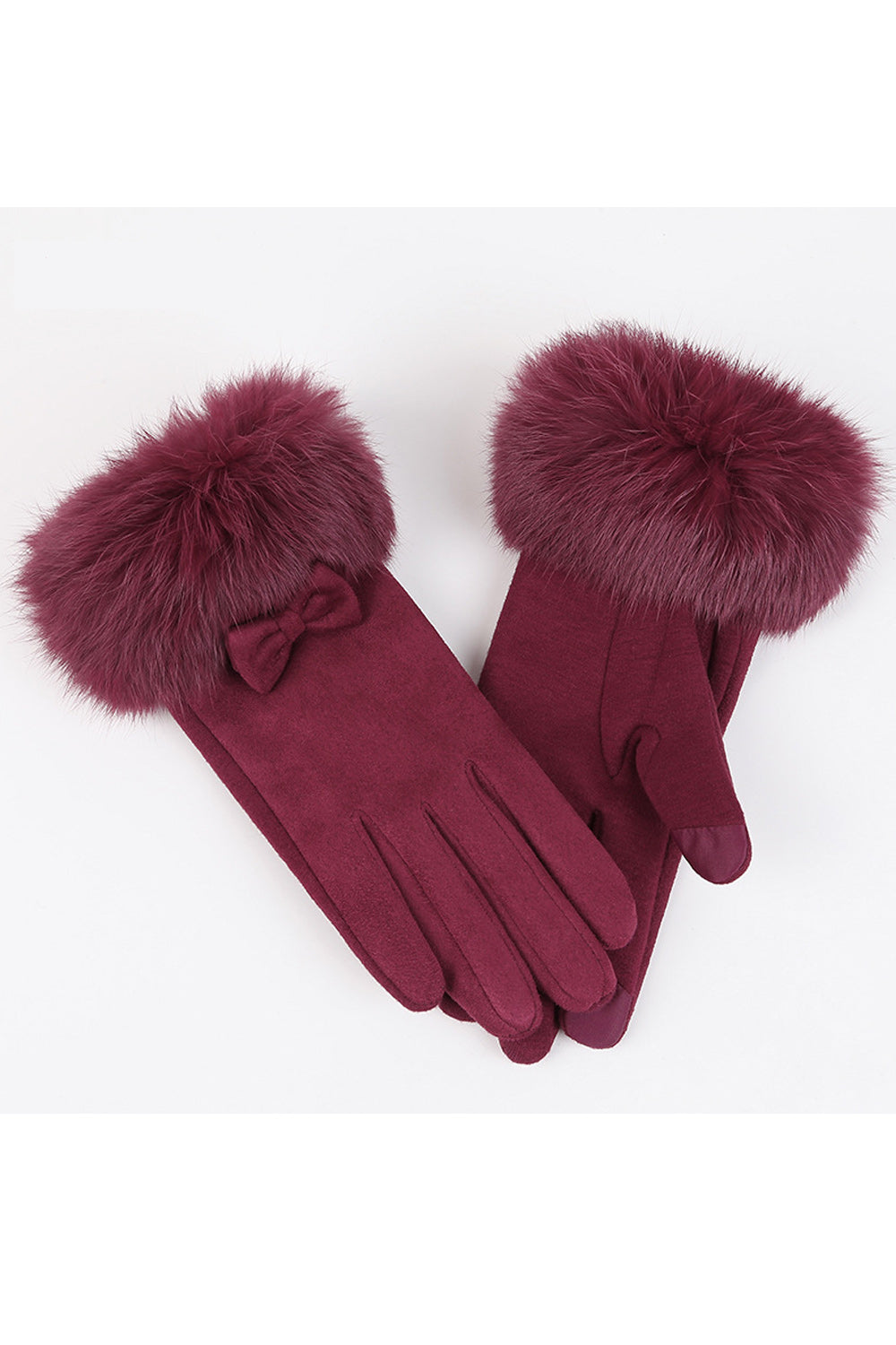Women Warm Winter Tiny Bow Soft Velvet Party Gloves