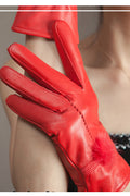 Women Leather Thickening Warm Style Party Winter Gloves