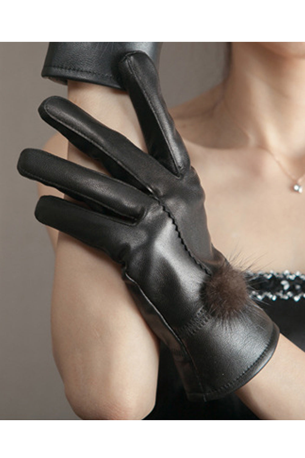 Women Leather Thickening Warm Style Party Winter Gloves