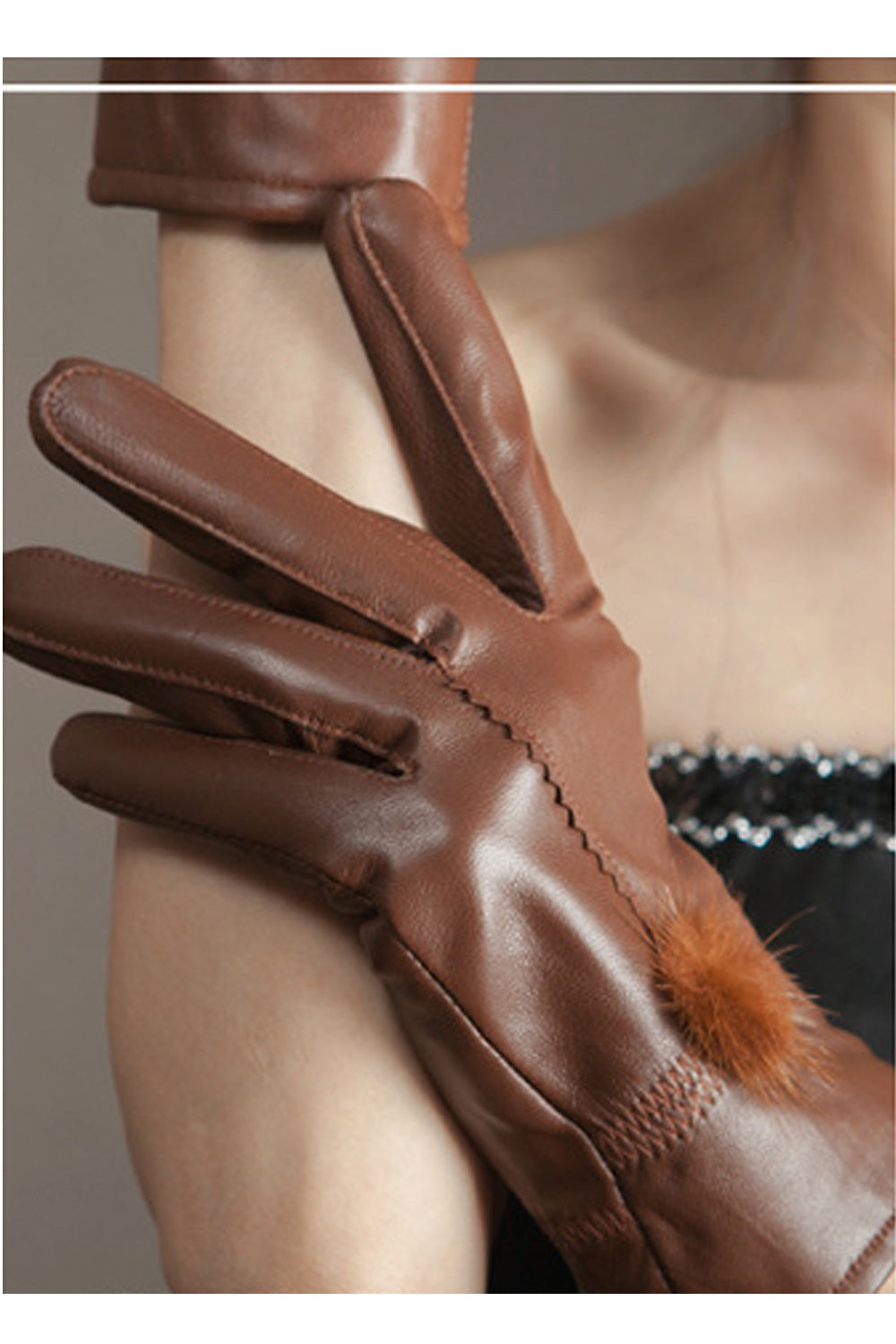 Women Leather Thickening Warm Style Party Winter Gloves
