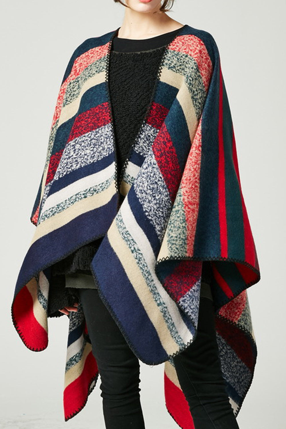 Women Striped Thick Long Cashmere Shawl