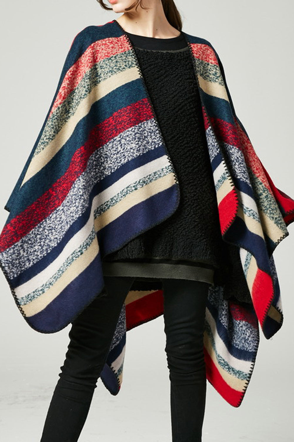 Women Striped Thick Long Cashmere Shawl