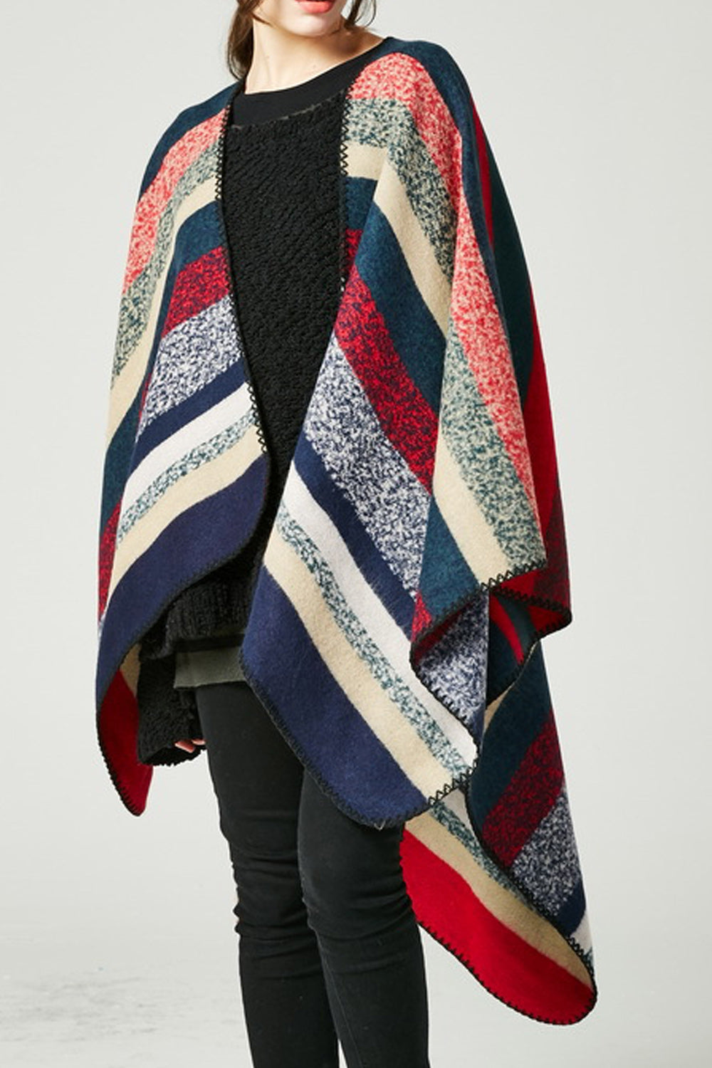 Women Striped Thick Long Cashmere Shawl