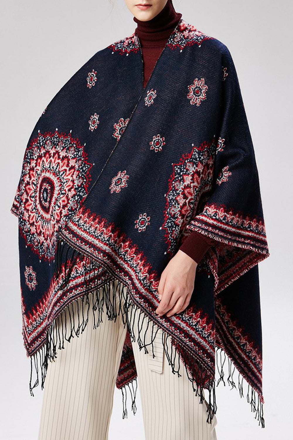 Women Flower Printed Warm Cashmere Shawl