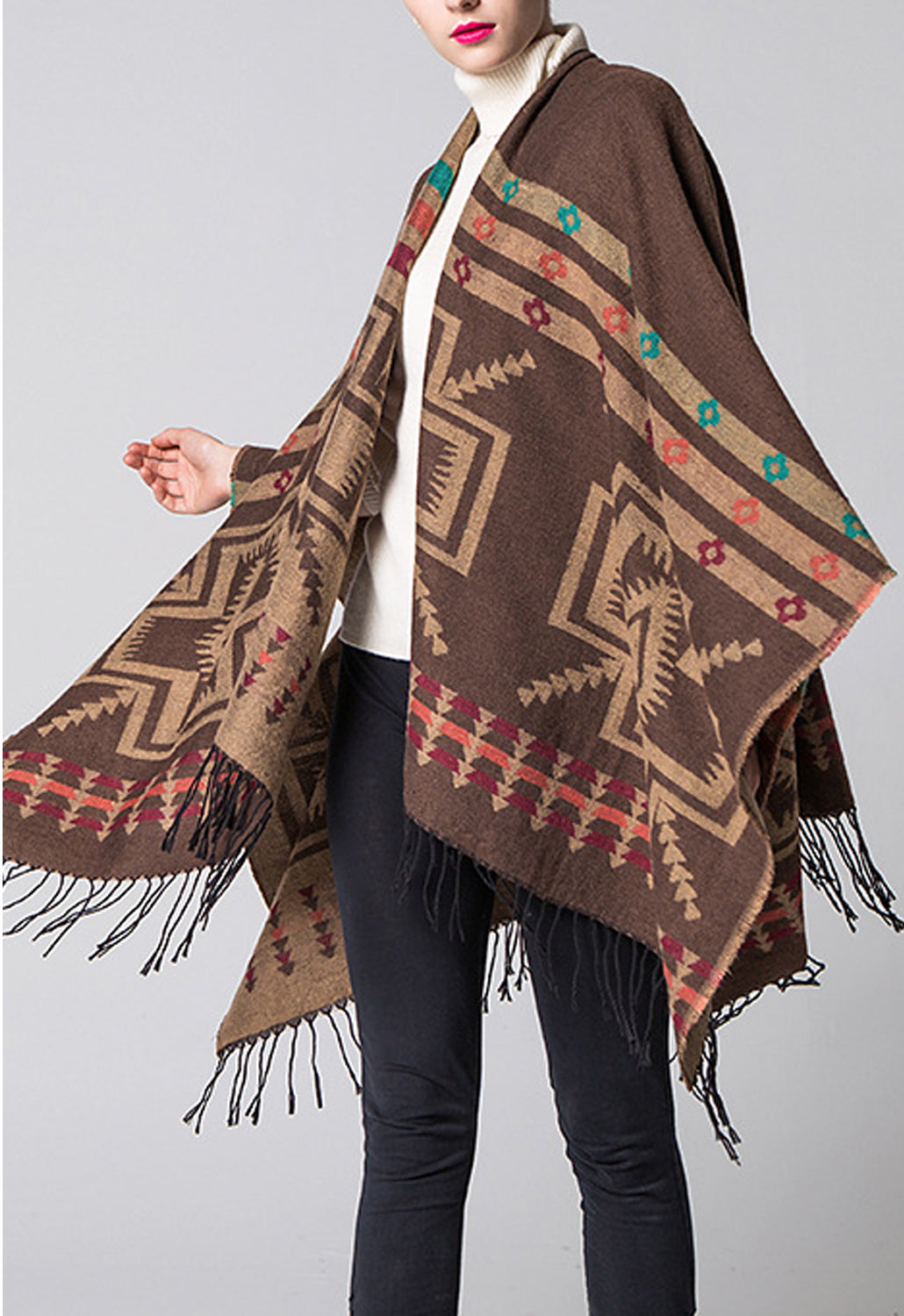 Women Long Geometric Printed Cashmere Shawl