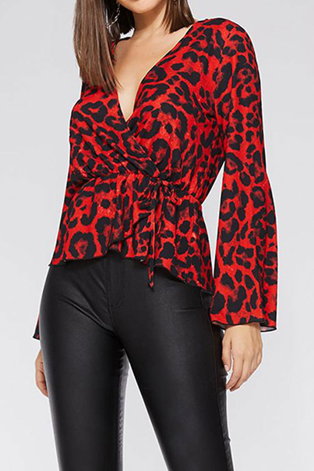 Women Deep Neck Long Sleeve Elegant Top