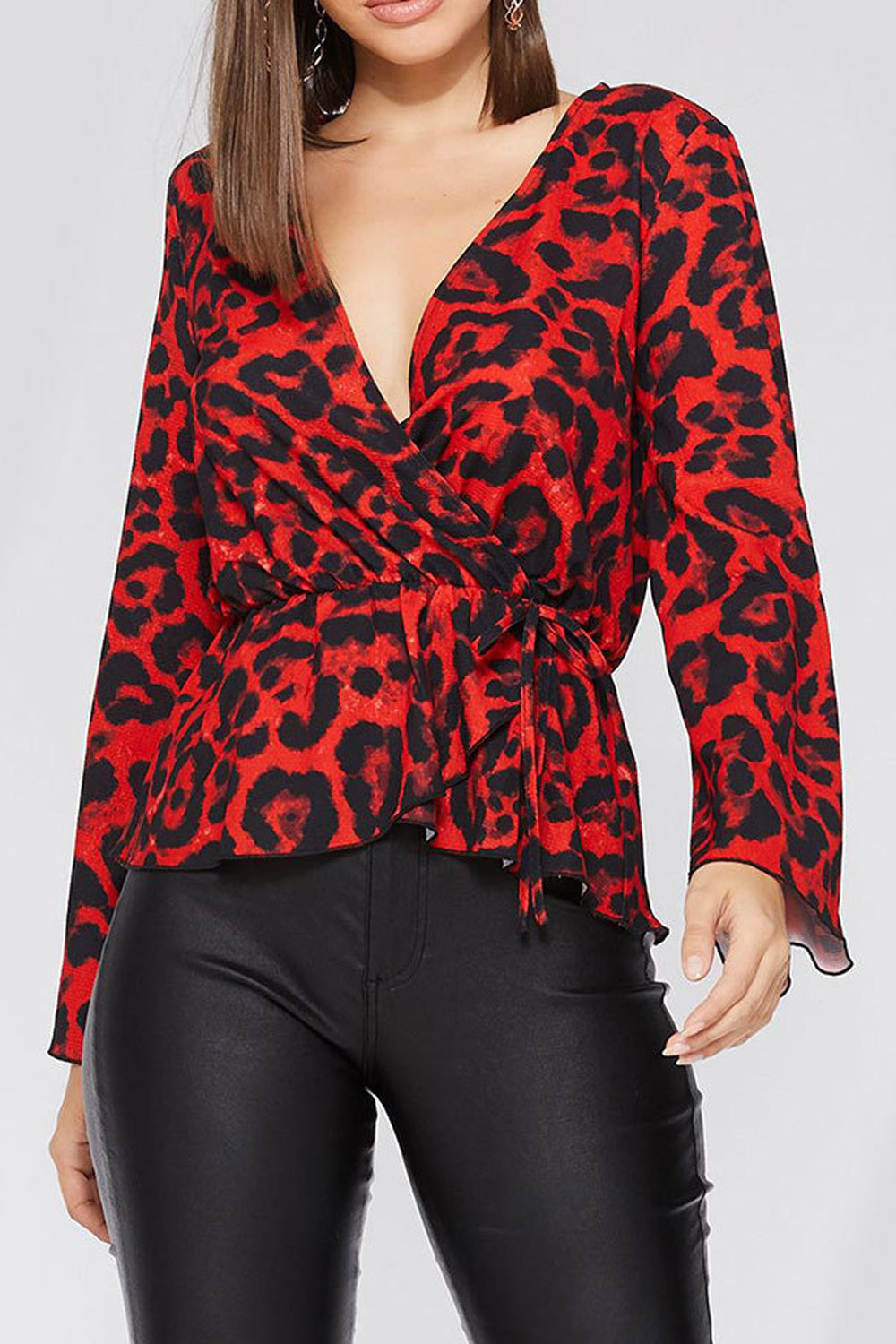 Women Deep Neck Long Sleeve Elegant Top