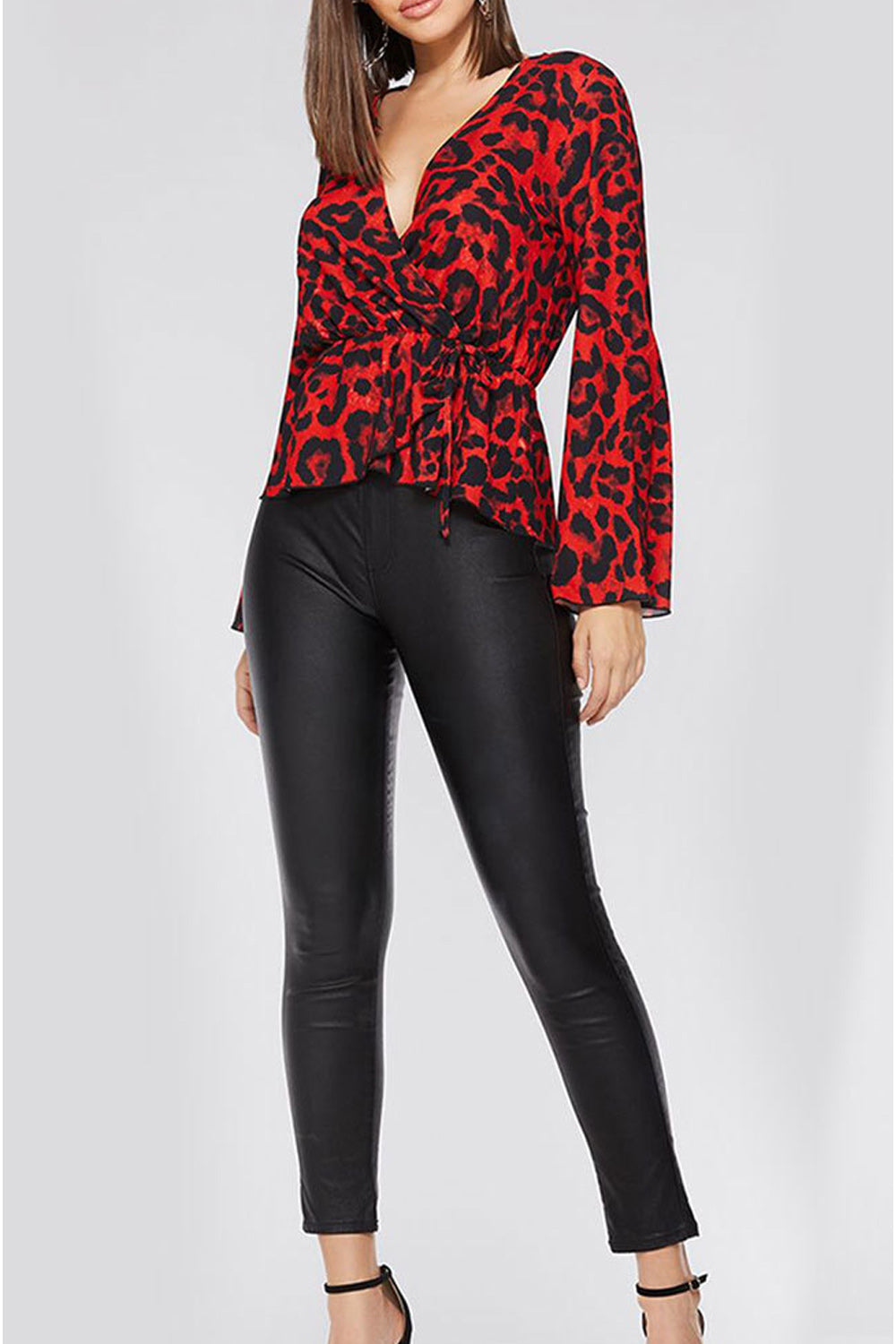 Women Deep Neck Long Sleeve Elegant Top