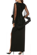Women Boat Neck Sequin Decorated Party Dress