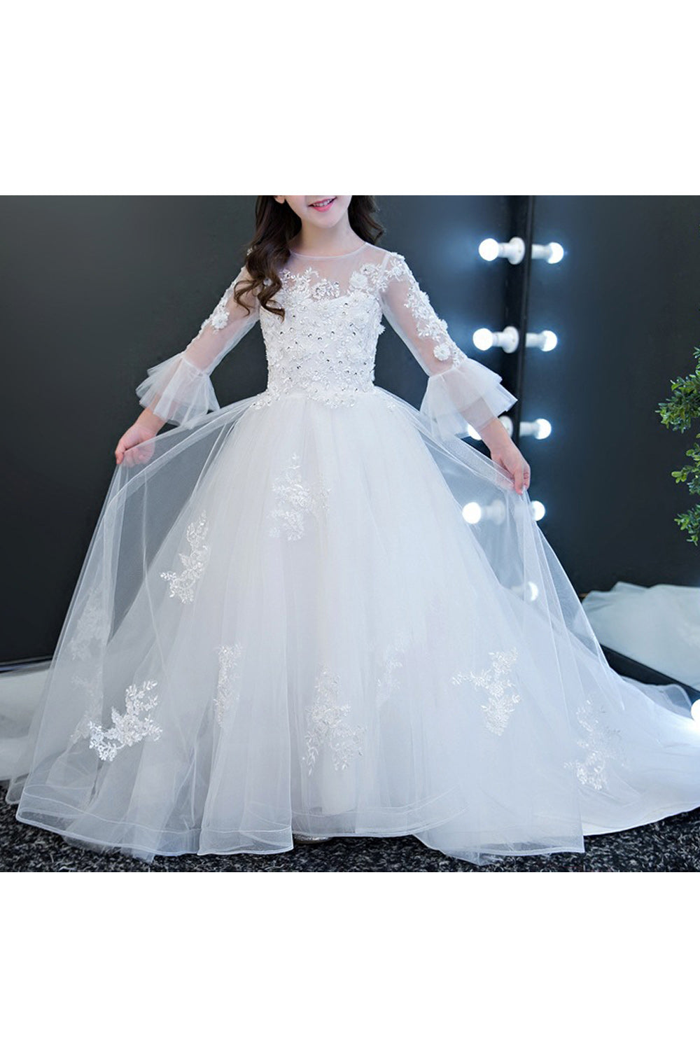Kids Girls High Neck Decorated Fancy Party Dress