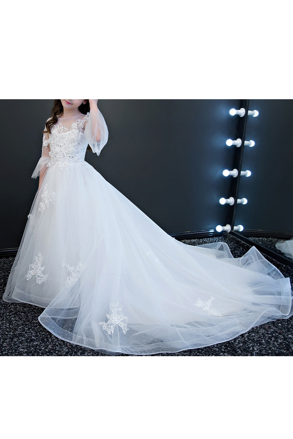 Kids Girls High Neck Decorated Fancy Party Dress
