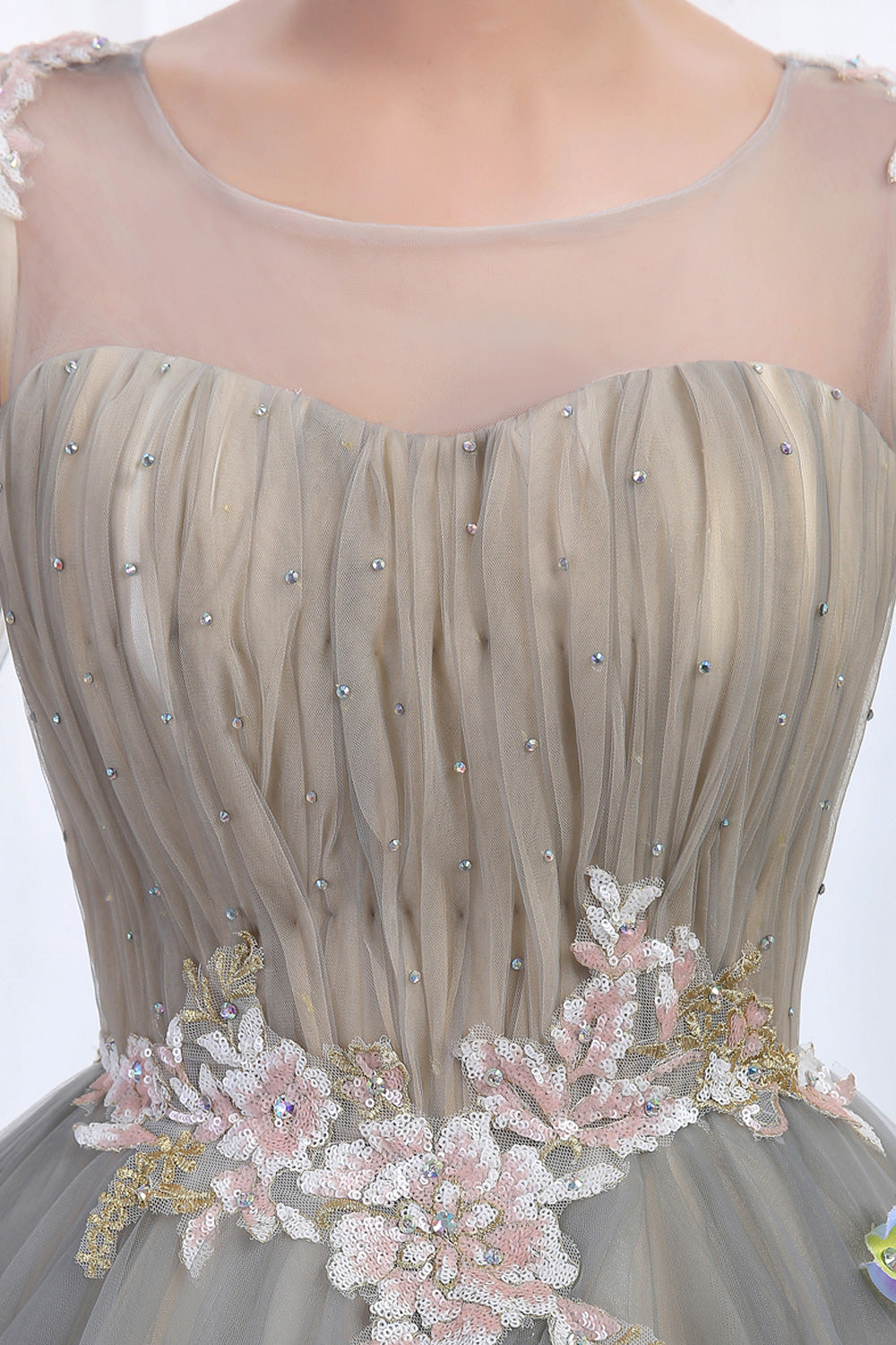Women Round Neck Lantern Sleeve Wedding Dress