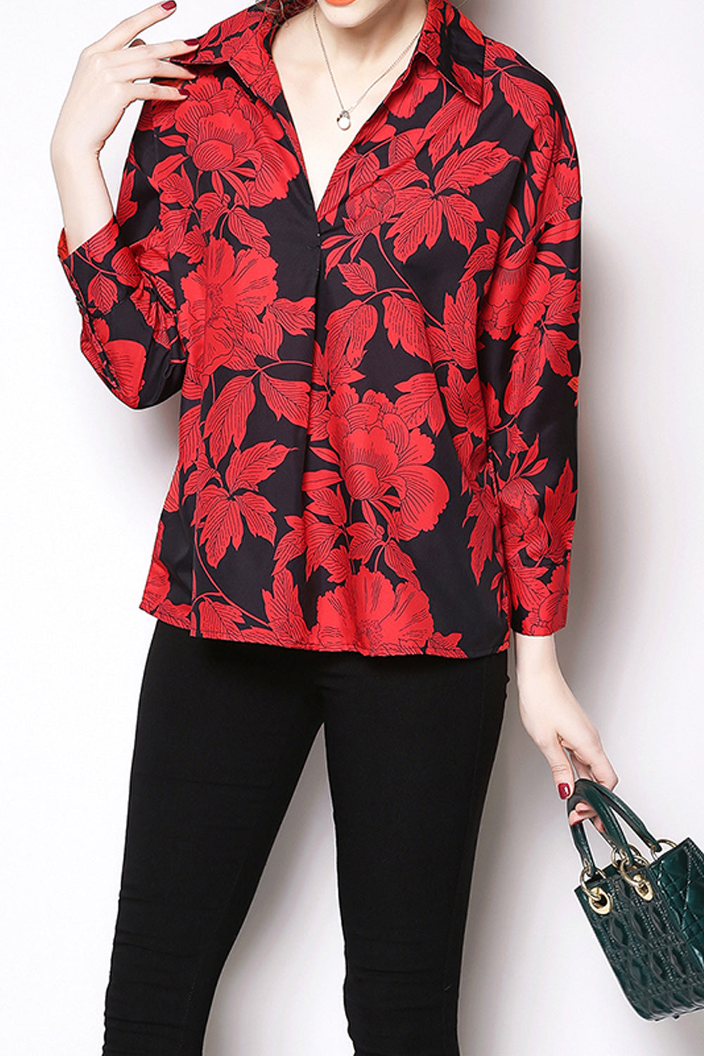 Women Fashion Collar Neck Loose Shirt