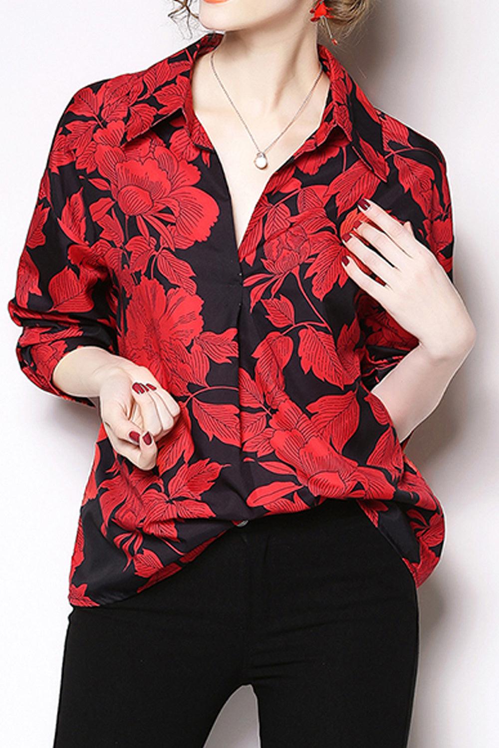 Women Fashion Collar Neck Loose Shirt