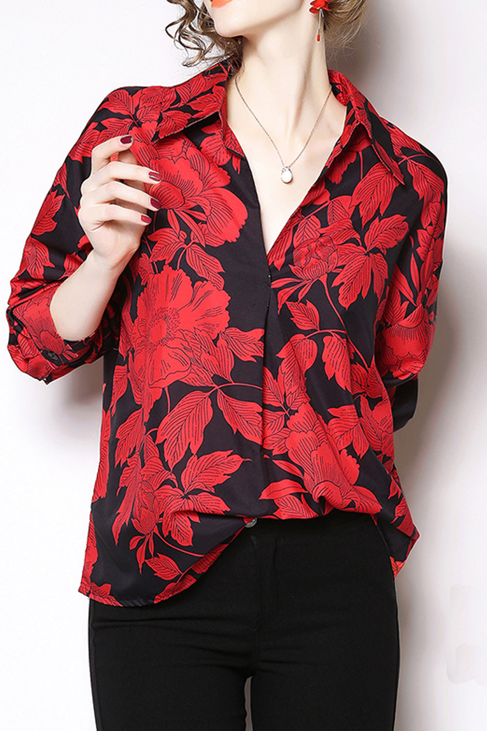 Women Fashion Collar Neck Loose Shirt