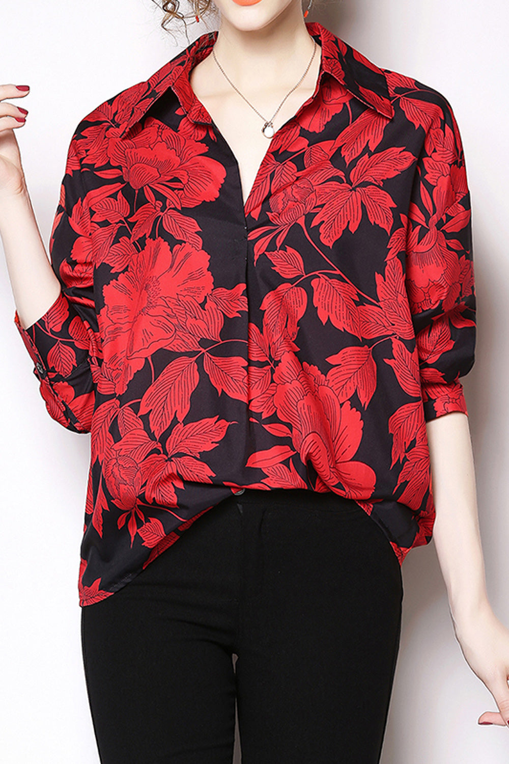 Women Fashion Collar Neck Loose Shirt