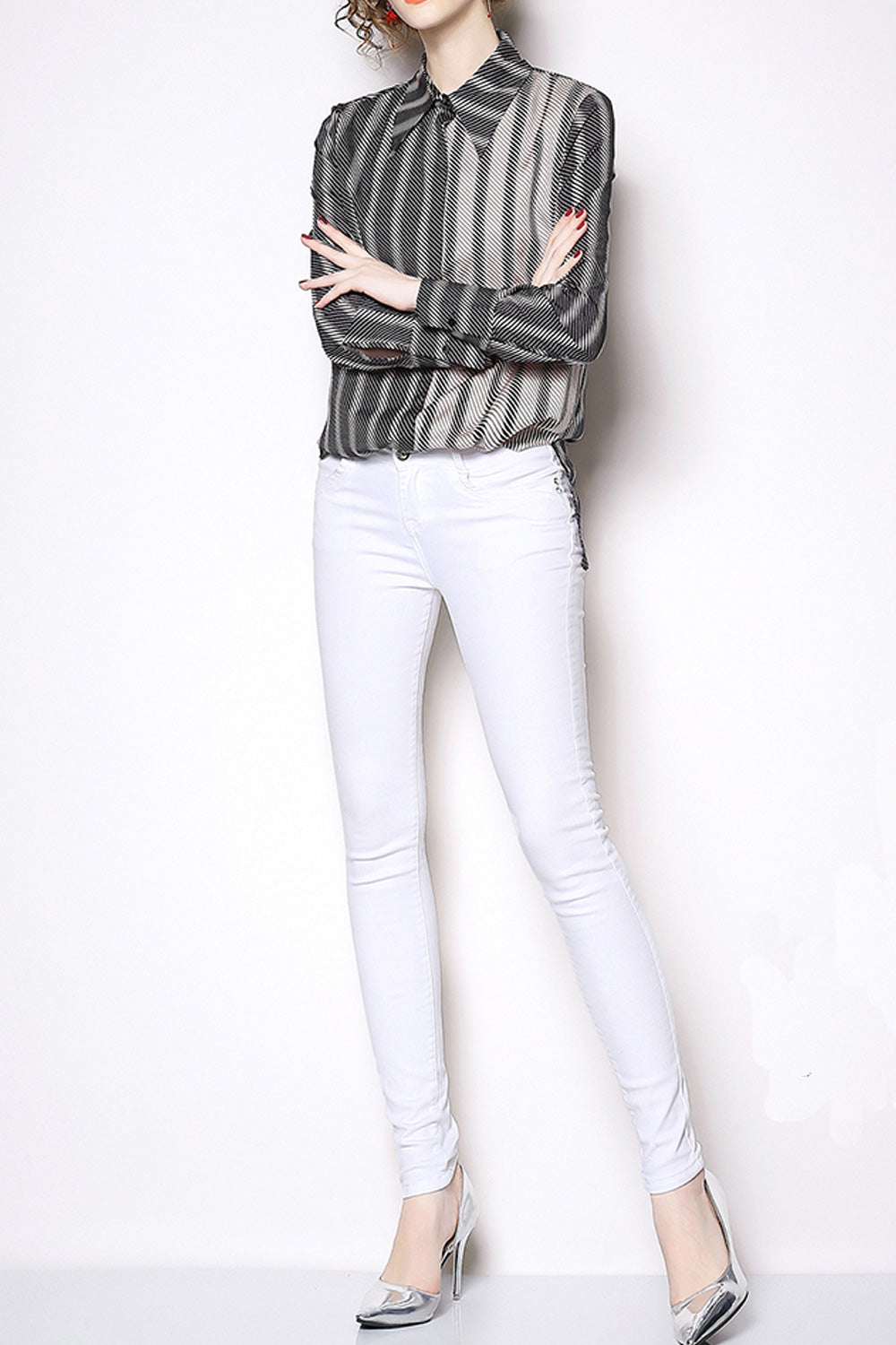 Women Striped Long Sleeved Casual Shirt