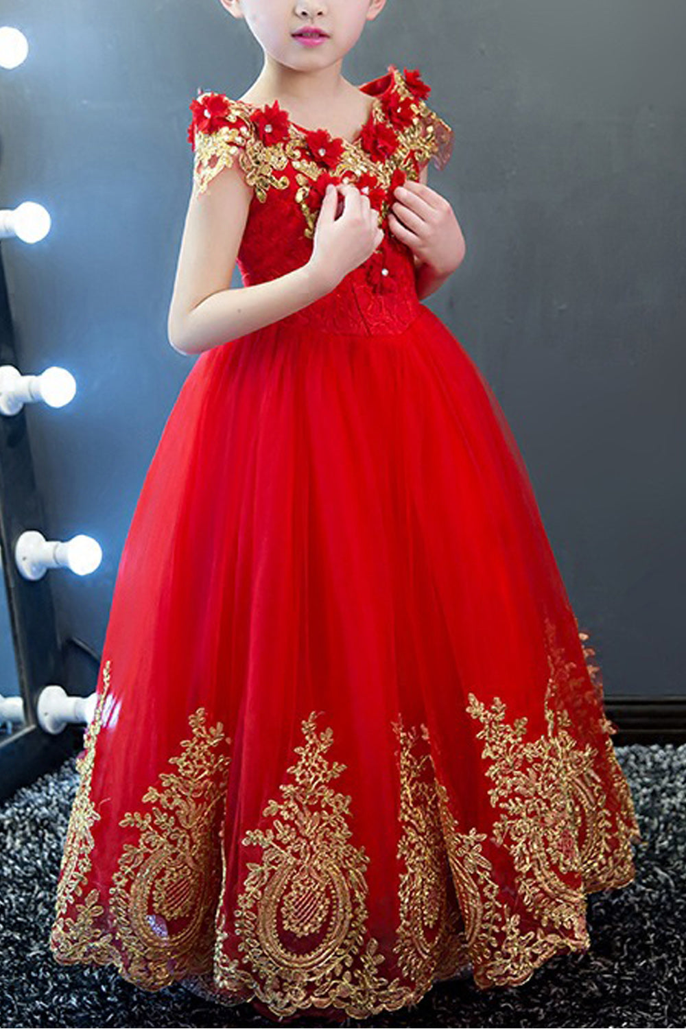 Kids Girls Wrap Sleeve Decorated Fancy Dress
