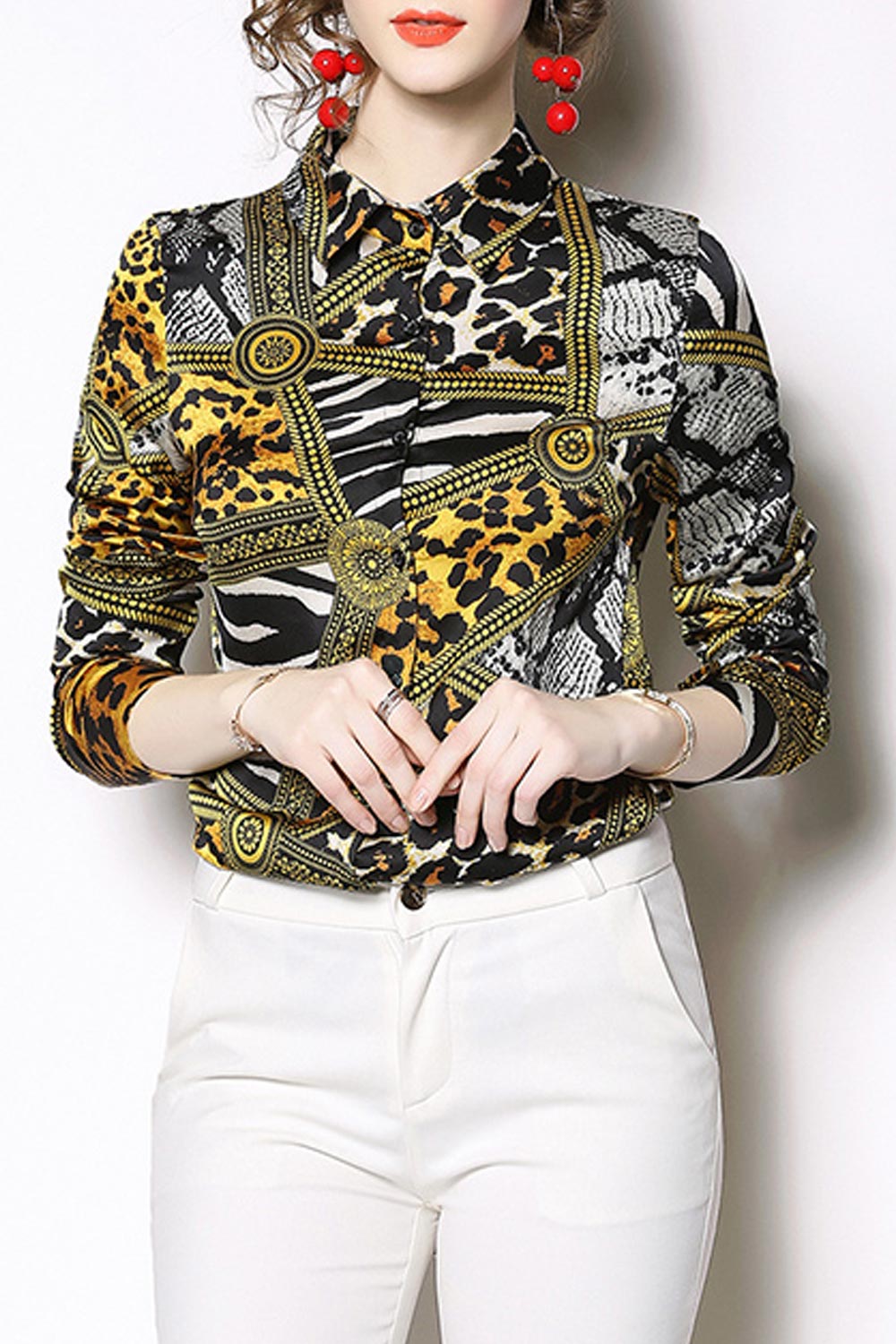 Women Stylish Collar Neck Printed Shirt