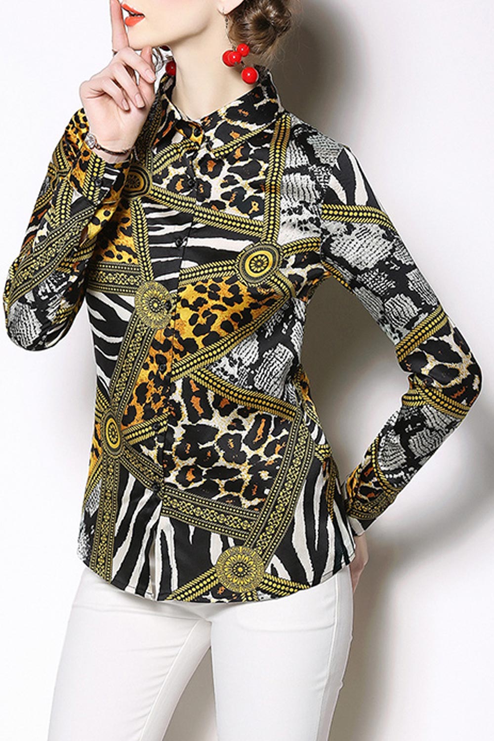 Women Stylish Collar Neck Printed Shirt