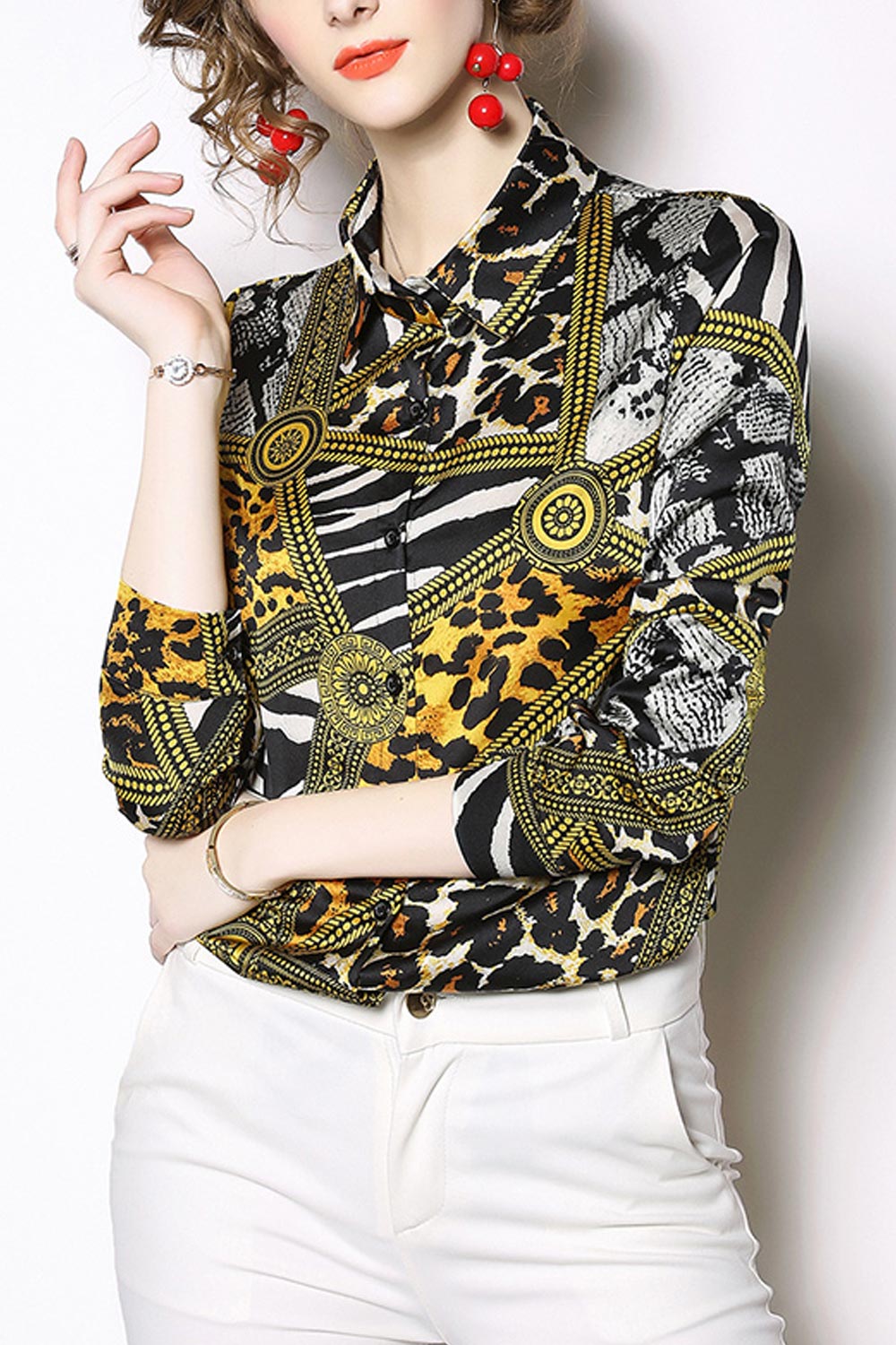 Women Stylish Collar Neck Printed Shirt