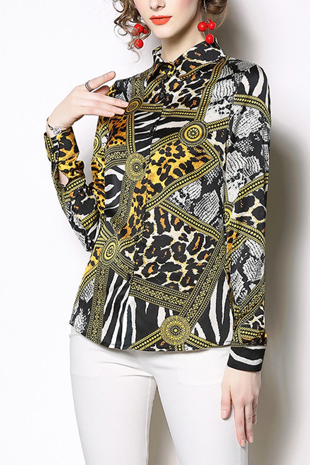 Women Stylish Collar Neck Printed Shirt