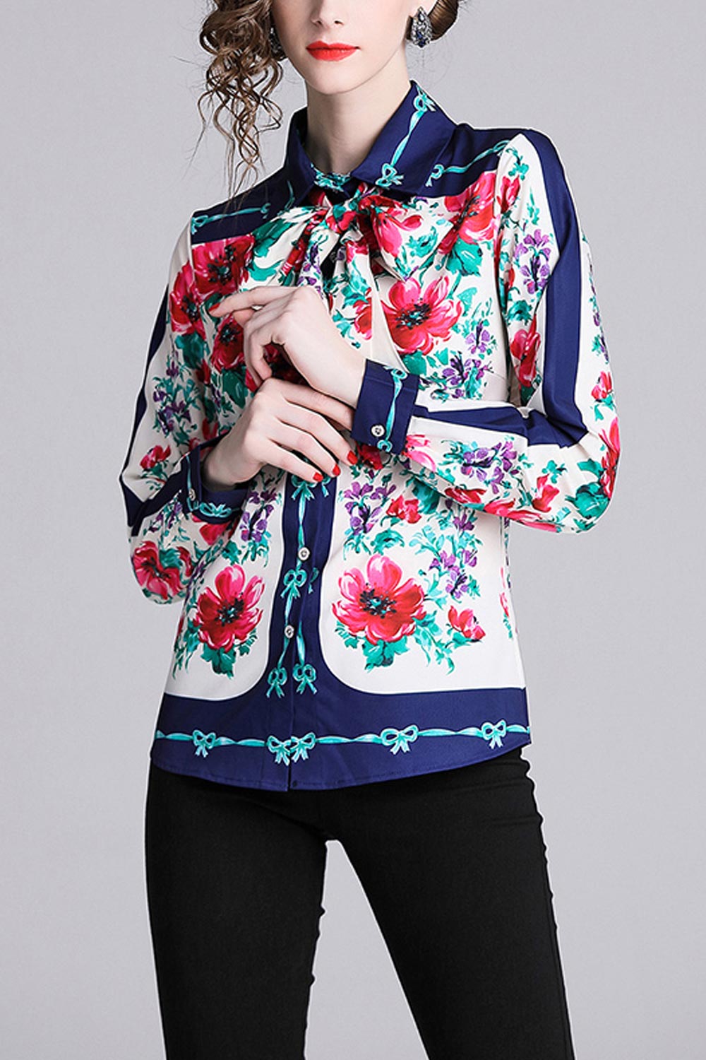Women Floral Printed Long Sleeved Shirt