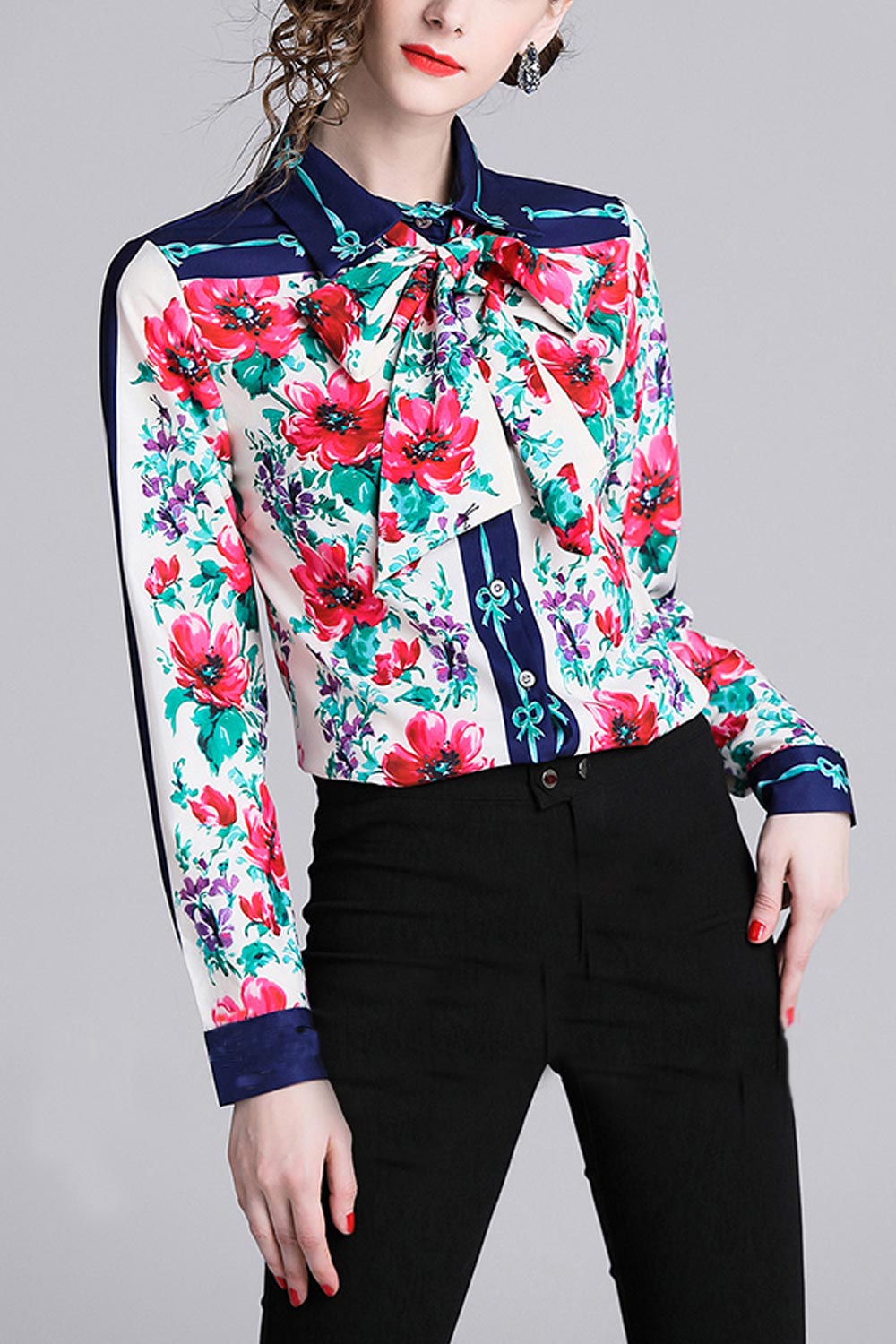 Women Floral Printed Long Sleeved Shirt