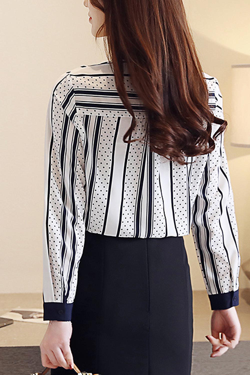 Women V-Neck Long Sleeve Striped Shirt