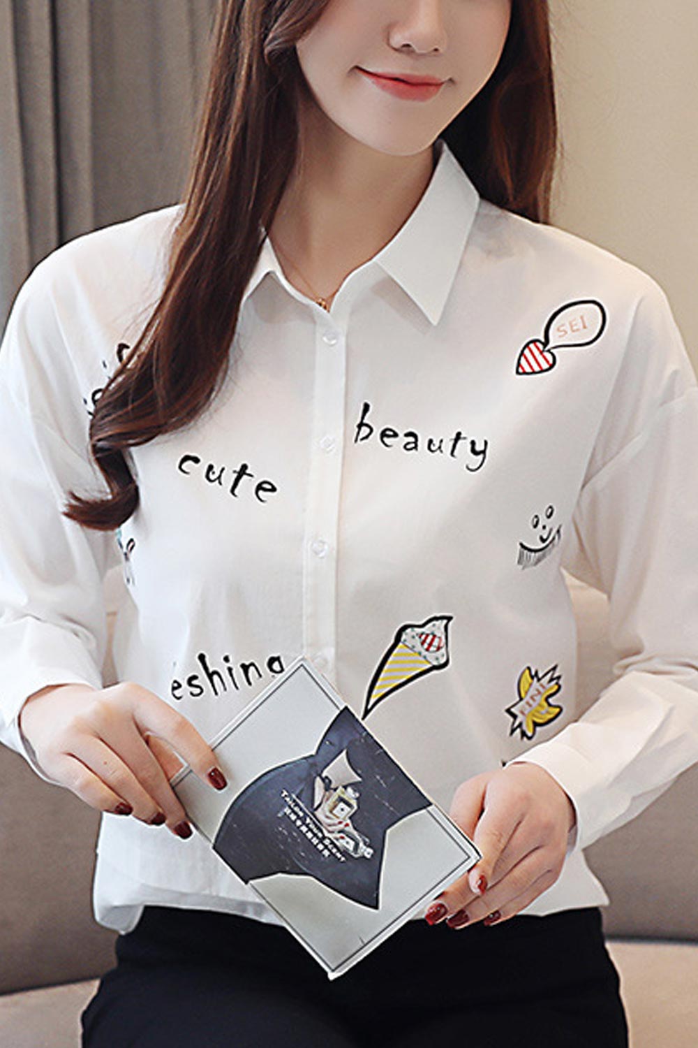 Women Collar Neck Printed Elegant Shirt